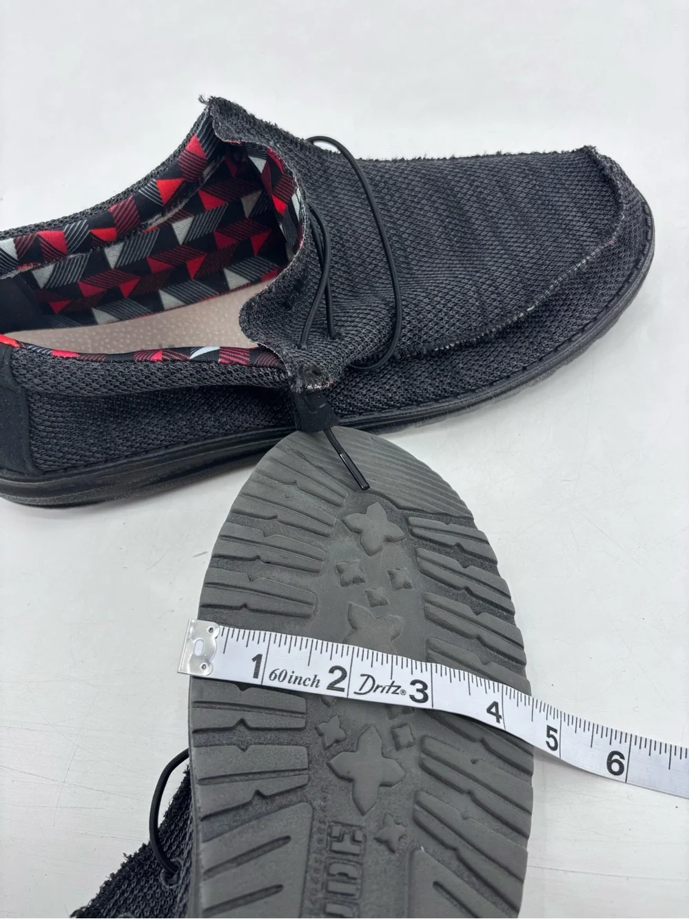 Hey Dude Wally Stretch Mesh Sox Jet Black Plaid Slip On Chukka Loafers Size 13